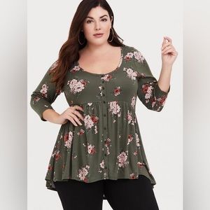 Torrid Babydoll Super Soft Button-Front 3/4 Sleeve Top - sz 5